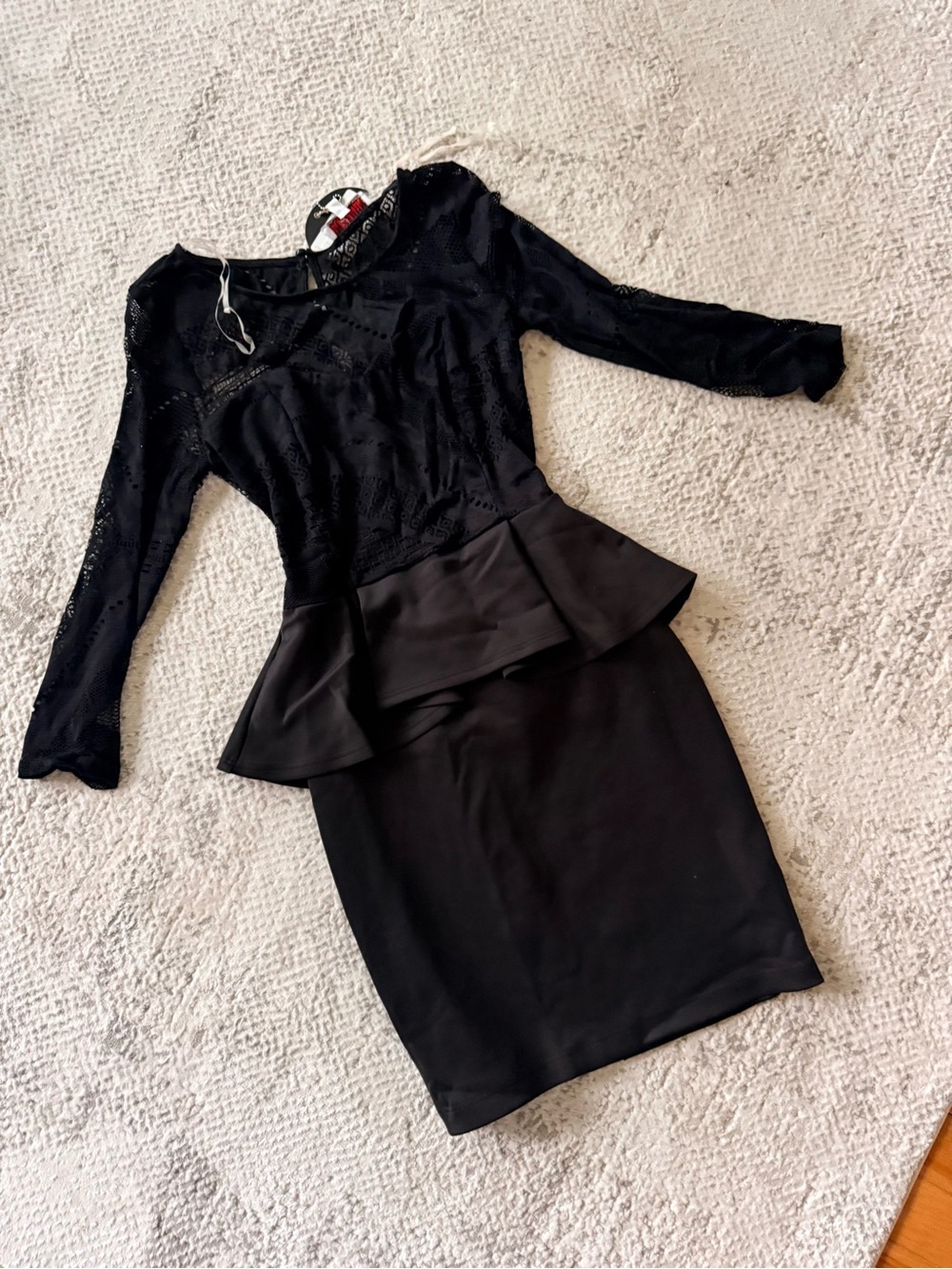 NWOT Black Lace Peplum Pencil Skirt - Elegant Women's Dress